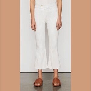 Frame Denim Le Hardy Crop‎ Flare Leg Jeans Delicate Khaki Stripe White 28 $258
